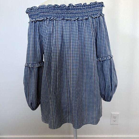 Max Studio Off the Shoulder Gingham Boho Blouse - Size Large - Picture 2 of 8